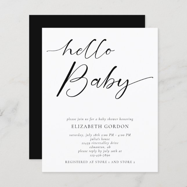 Budget Hello Baby Shower Minimal Gender Black  (Front/Back)