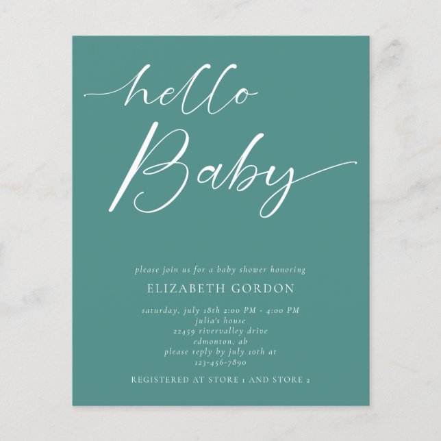 Budget Hello Baby Shower Minimal Gender Neutral  (Front)