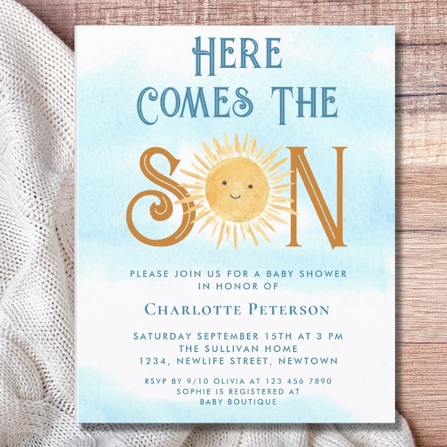 Budget Here Comes The Son Baby Shower Invitation (Creator Uploaded)