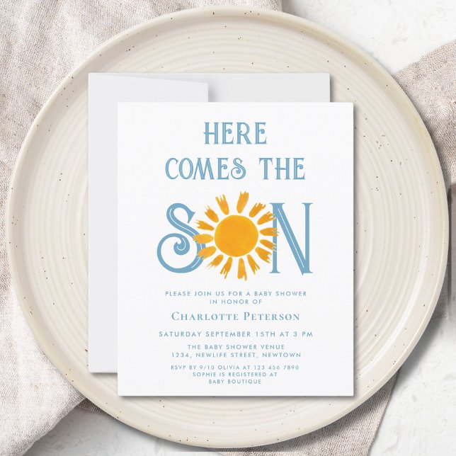 Budget Here Comes The Son Baby Shower Invitation (Creator Uploaded)