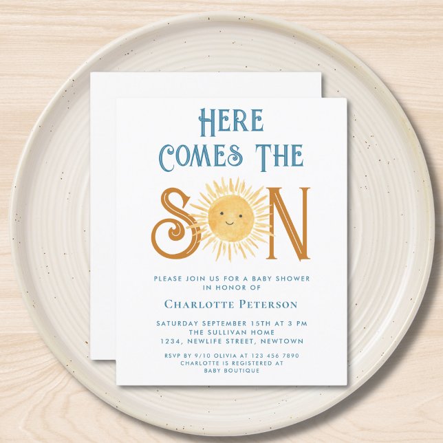 Budget Here Comes The Son Baby Shower Invitation (Creator Uploaded)