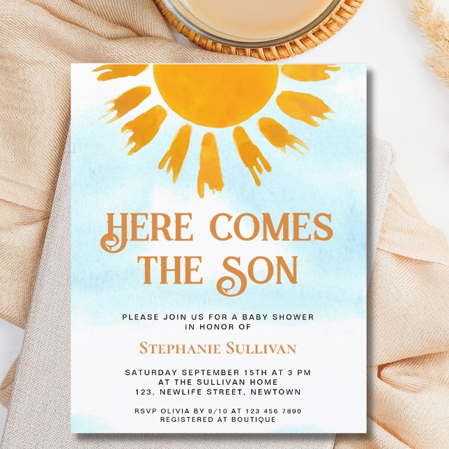 Budget Here Comes the Son Boys Baby Shower Invite (Creator Uploaded)
