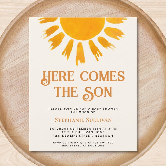 Budget Here Comes the Son Boys Baby Shower Invite (Creator Uploaded)