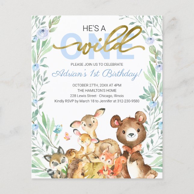 Budget He's A Wild One First Birthday Invitation (Front)