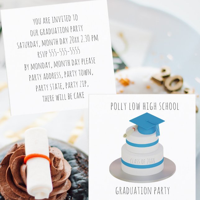 Budget High School Graduation Party Mini Invites (Always should be cake at Graduation Parties. Add the details of yours to these mini invites)