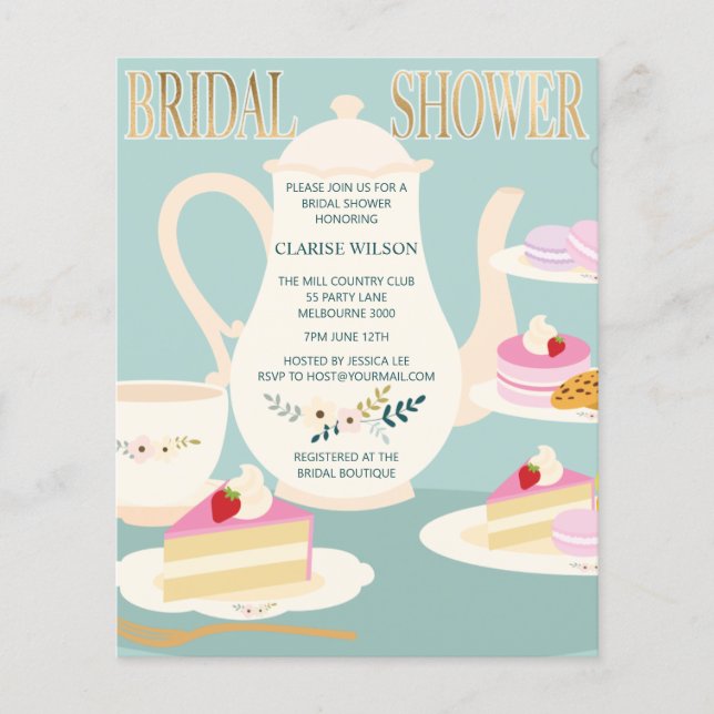 BUDGET High Tea Bridal Shower Invite (Front)