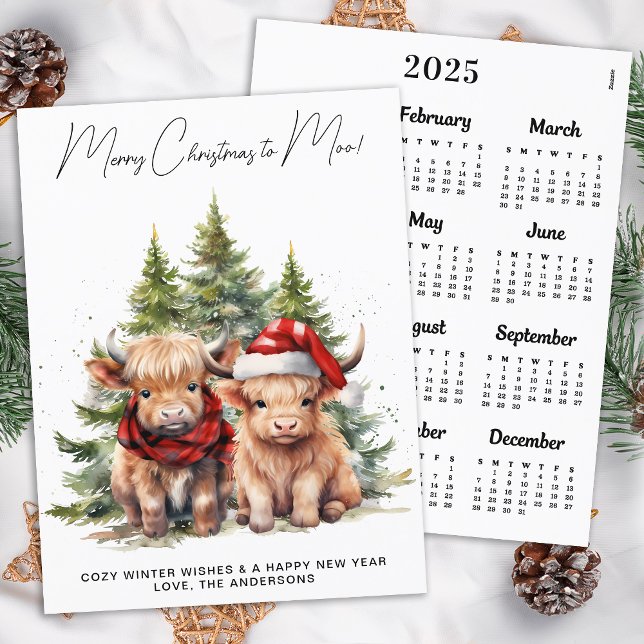 Budget Highland Cow 2025 Calendar Christmas Card (Creator Uploaded)