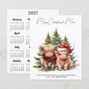 Budget Highland Cow 2027 Calendar Christmas Card
