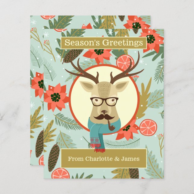BUDGET Hipster Deer Personalised Christmas Card (Front/Back)