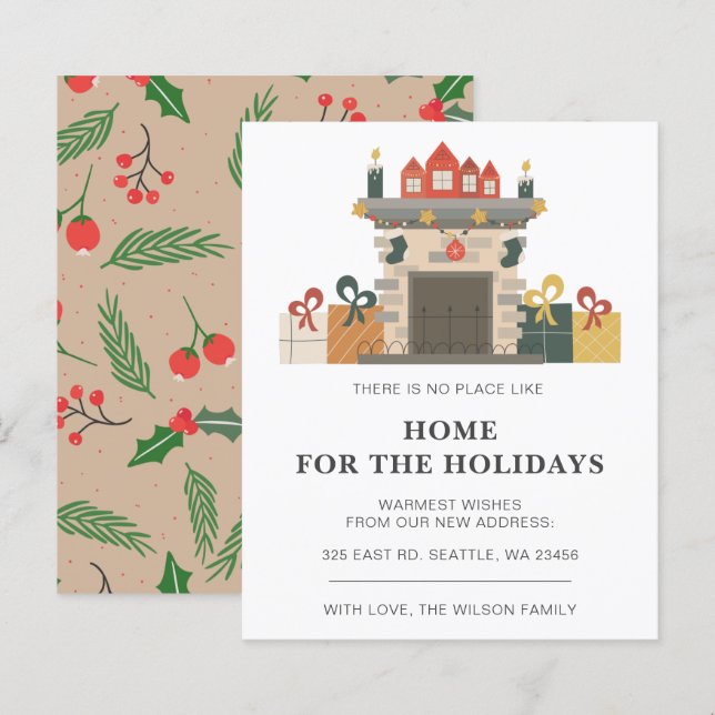 Budget Holiday Fire Place Weve Moved Holiday Card (Front/Back)