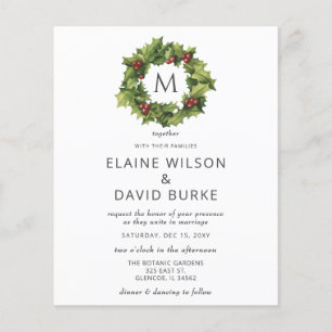 Budget Holly Berries Wreath Wedding Invitation