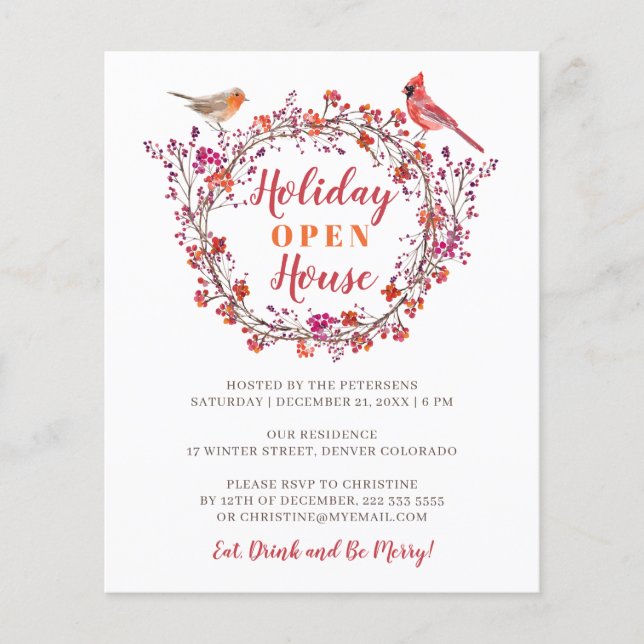 Budget holly berry wreath holiday party invitation flyer (Front)