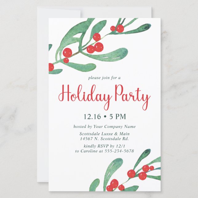 Budget Holly Company Holiday Party Invitation (Front)