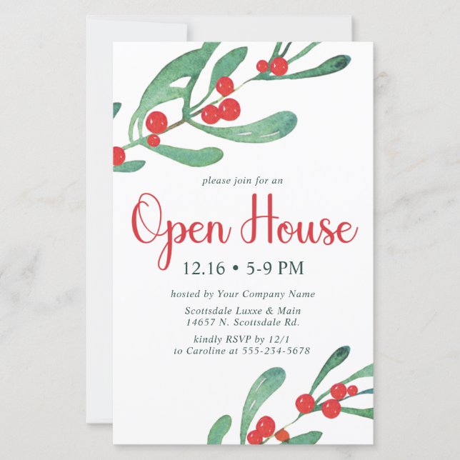 Budget Holly Company Open House Party Invitation (Front)