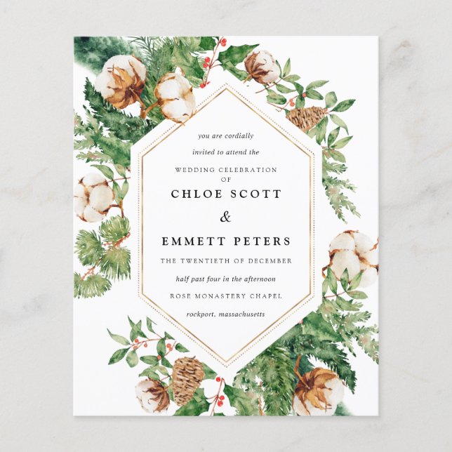 Budget Holly Pine Winter Wedding Invitation (Front)