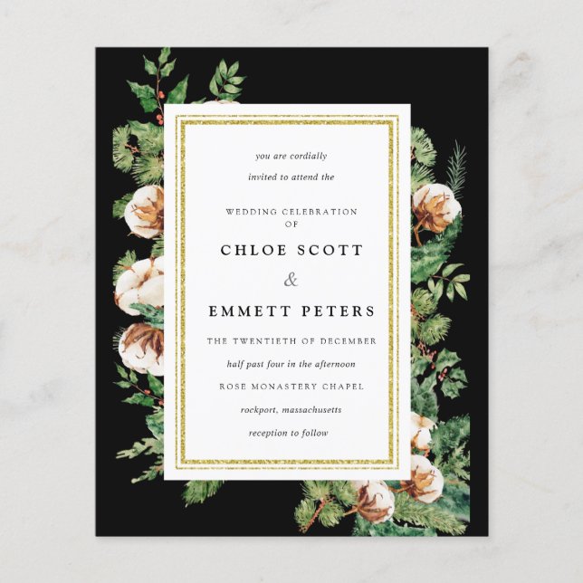 Budget Holly Pine Winter Wedding Invitation (Front)