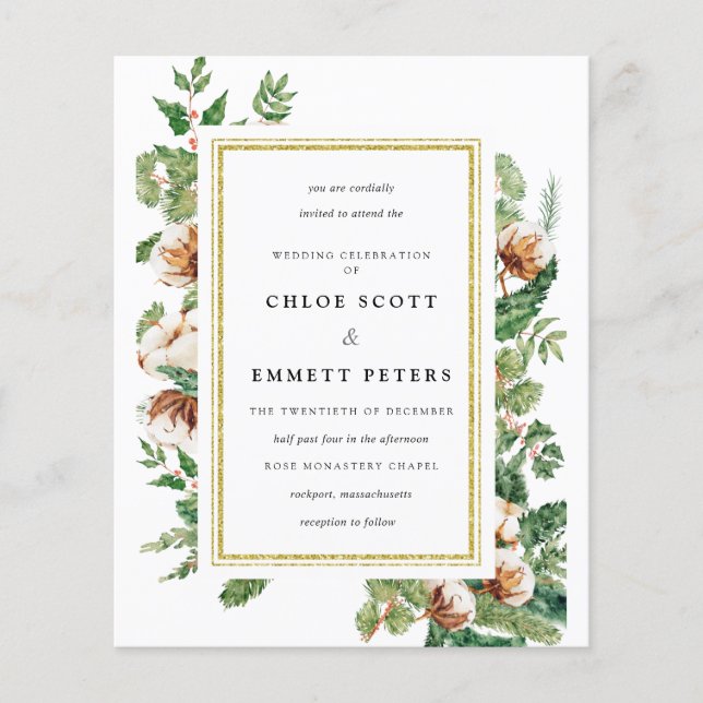 Budget Holly Pine Winter Wedding Invitation (Front)