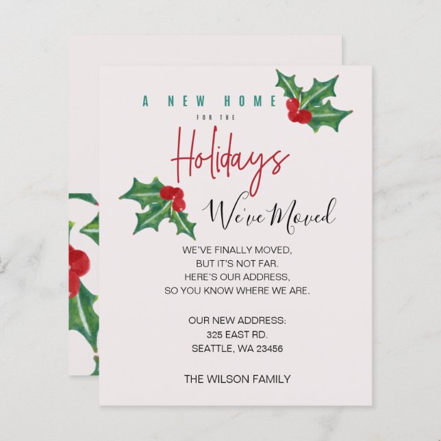 Budget Holly We've Moved Holiday Announcement (Front/Back)