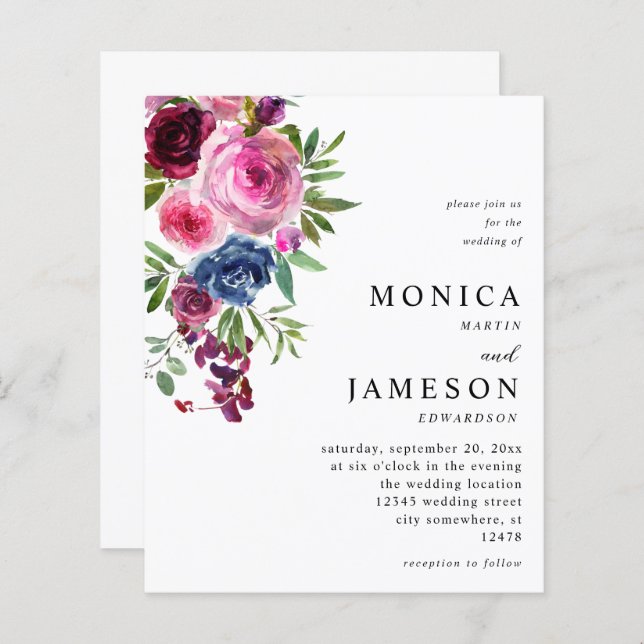 Budget Hot Pink & Navy Blue Floral Wedding 3 (Front/Back)