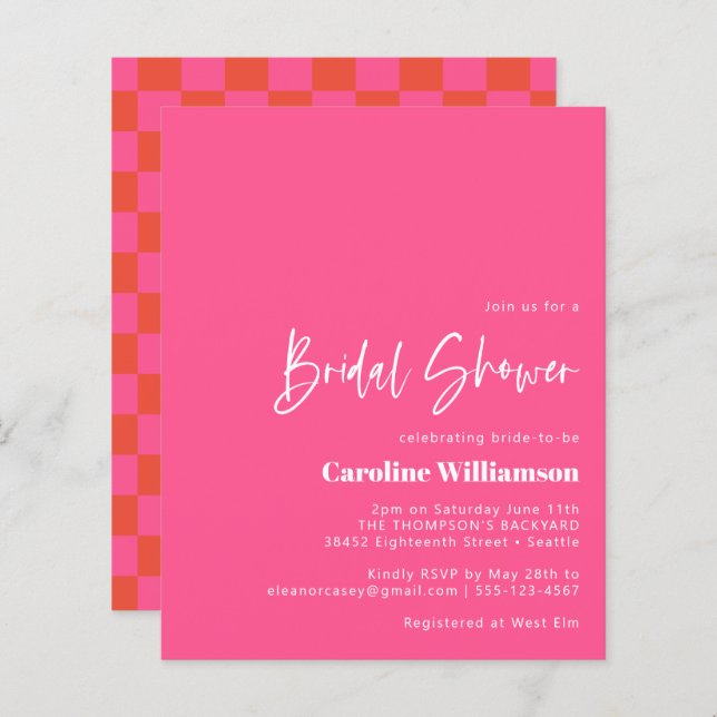 Budget Hot Pink Red Chequerboard Bridal Shower (Front/Back)