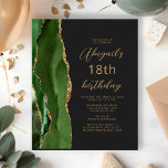 Budget Hunter Green Agate Script 18th Birthday<br><div class="desc">The left-hand edge of this elegant modern birthday party invitation features a hunter green watercolor agate border trimmed with gold faux glitter. The customisable text combines gold-coloured script and sans serif fonts on a slate black background. The reverse side features a matching green and gold agate design.</div>