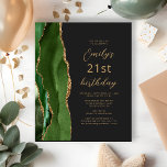 Budget Hunter Green Agate Script 21st Birthday<br><div class="desc">The left-hand edge of this elegant modern birthday party invitation features a hunter green watercolor agate border trimmed with gold faux glitter. The customisable text combines gold-coloured script and sans serif fonts on a slate black background. The reverse side features a matching green and gold agate design.</div>
