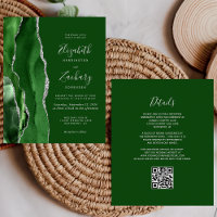 Budget Hunter Green Agate Silver QR Code Wedding