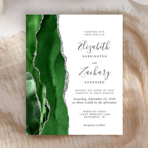 Budget Hunter Green Silver Agate Wedding Invite