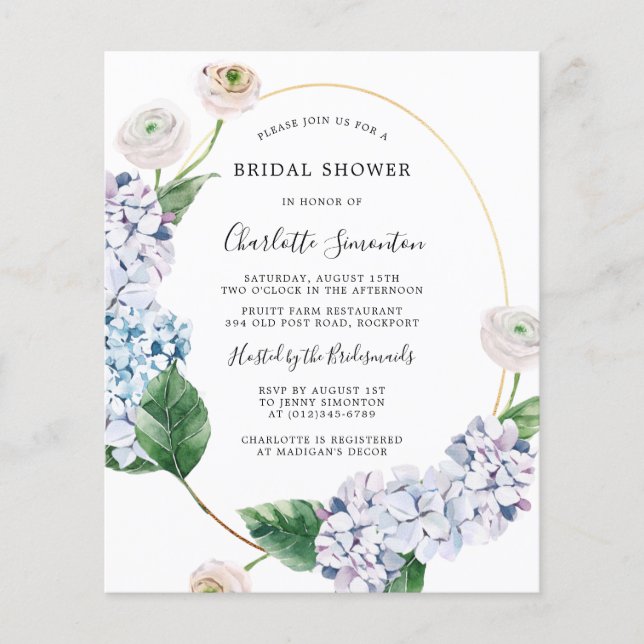 Budget Hydrangea Rose Bridal Shower Invitation (Front)