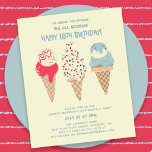 Budget Ice Cream Cone 18th Birthday Invitation<br><div class="desc">New for Summer 2024. Our Ice Cream,  You Scream We All Scream Happy 18th Birthday! Followed by three retro watercolor colour ice cream cones with patriotic red,  white and blue ice cream and sprinkles.</div>
