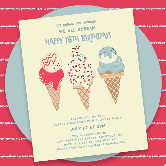 Budget Ice Cream Cone 19th Birthday Invitation (Creator Uploaded)