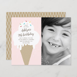 Budget Ice cream cone kids birthday invitation