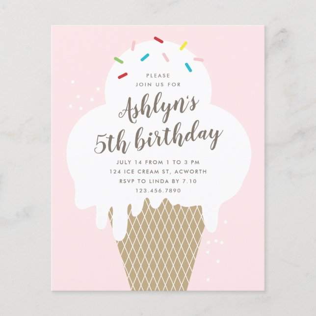 Budget Ice Cream Kids Birthday Party invitation (Front)