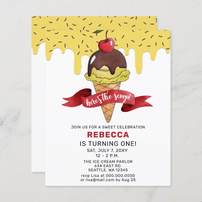 Budget Ice cream party Birthday invitation (Front/Back)