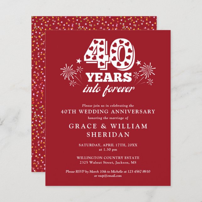 Budget Into Forever 40th Anniversary Invitation (Front/Back)