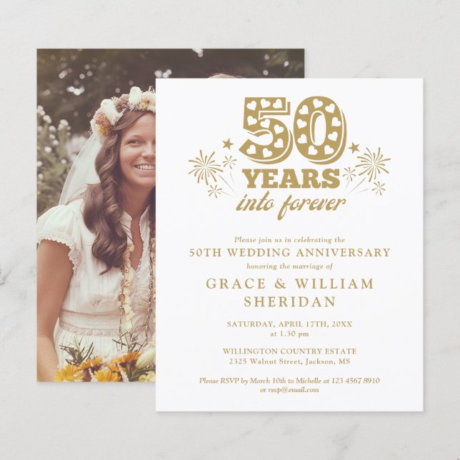 Budget Into Forever 50th Anniversary Photo Invite (Front/Back)