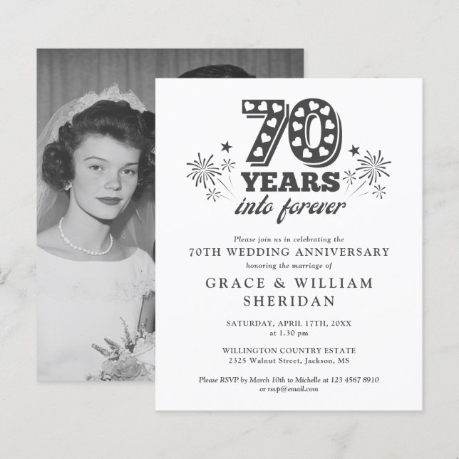 Budget Into Forever 70th Anniversary Photo Invite (Front/Back)