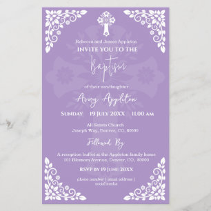 Budget Invitation Floral Cross Baptism Lilac Flyer