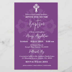 Budget Invitation Floral Cross Baptism Sweet Plum Flyer