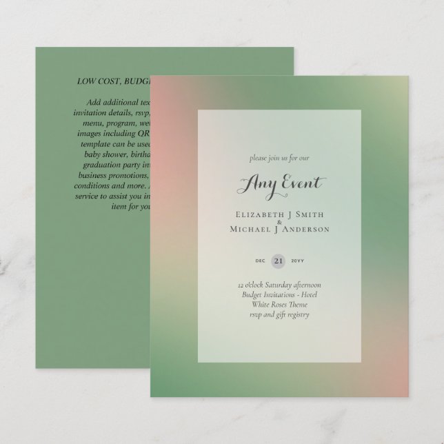 BUDGET INVITATIONS - ANY EVENT - GreenAbstract (Front/Back)