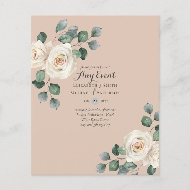 BUDGET INVITATIONS - ANY EVENT - White Roses Flyer (Front)