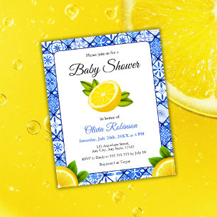 Budget Italian Blue Tile Lemon Baby Shower Invite