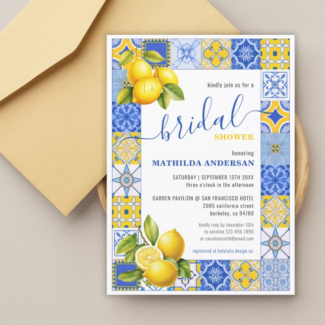 Budget Italian Tiles Lemon Summer Bridal Shower Invitation (Budget Italian Tiles Lemon Summer Bridal Shower Invitation)