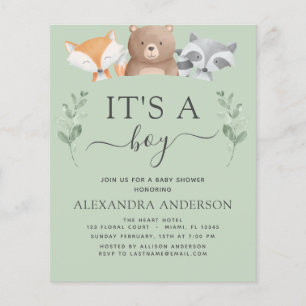 Budget It's a Boy Baby Shower Woodland Greenery Flyer