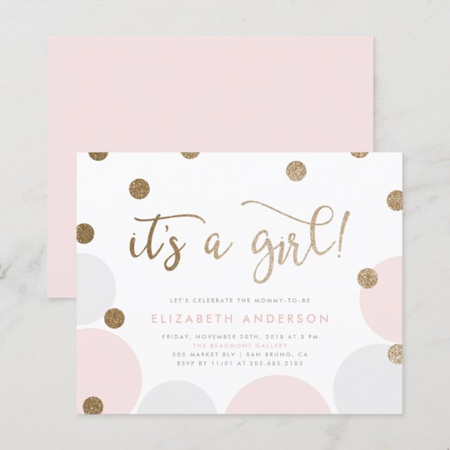 Budget It's a Girl Pink Gold Confetti Baby Shower (Front/Back)