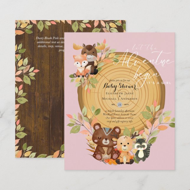 BUDGET Its A Girl WOODLAND ANIMALS Baby Shower     (Front/Back)