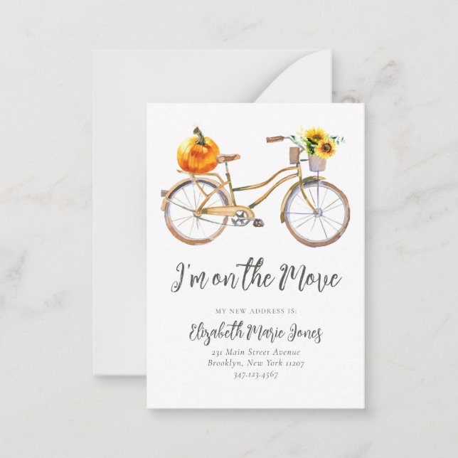 Budget I've Moved Pumpkin Sunflower Bicycle Moving Card (Front)