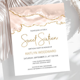 Budget Ivory Gold Agate Sweet 16 Invitation