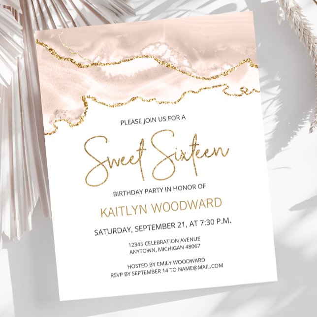 Budget Ivory Gold Agate Sweet 16 Invitation (Creator Uploaded)