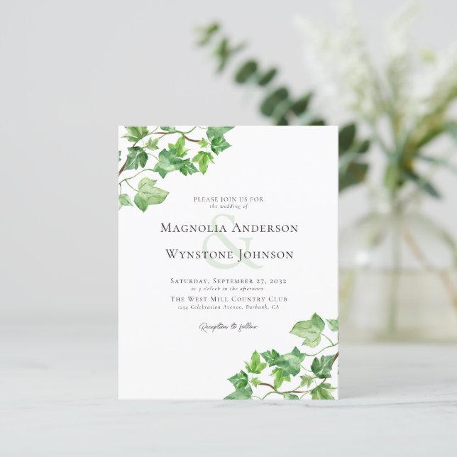 Budget Ivy Greenery Wedding Invitation (Standing Front)